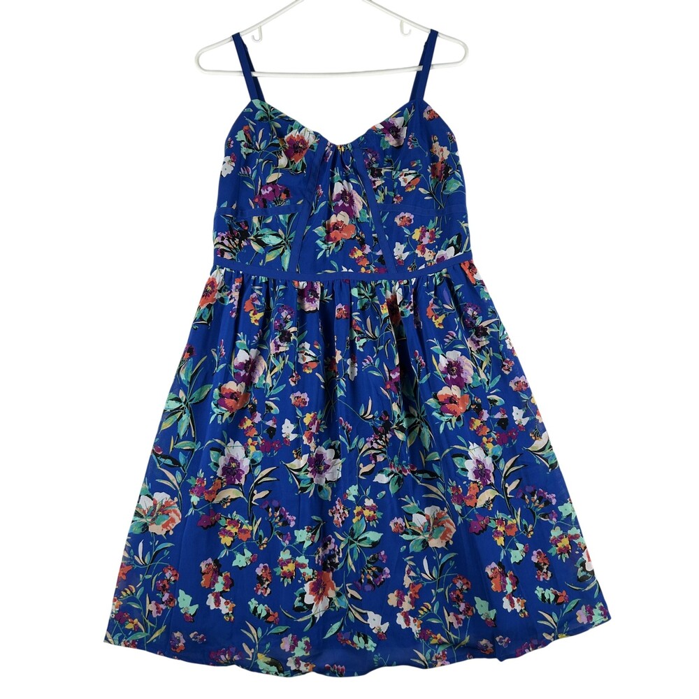 Nicole By Nicole Miller Dress Womens 12 Blue Floral Chiffon Fit Flare Sundress